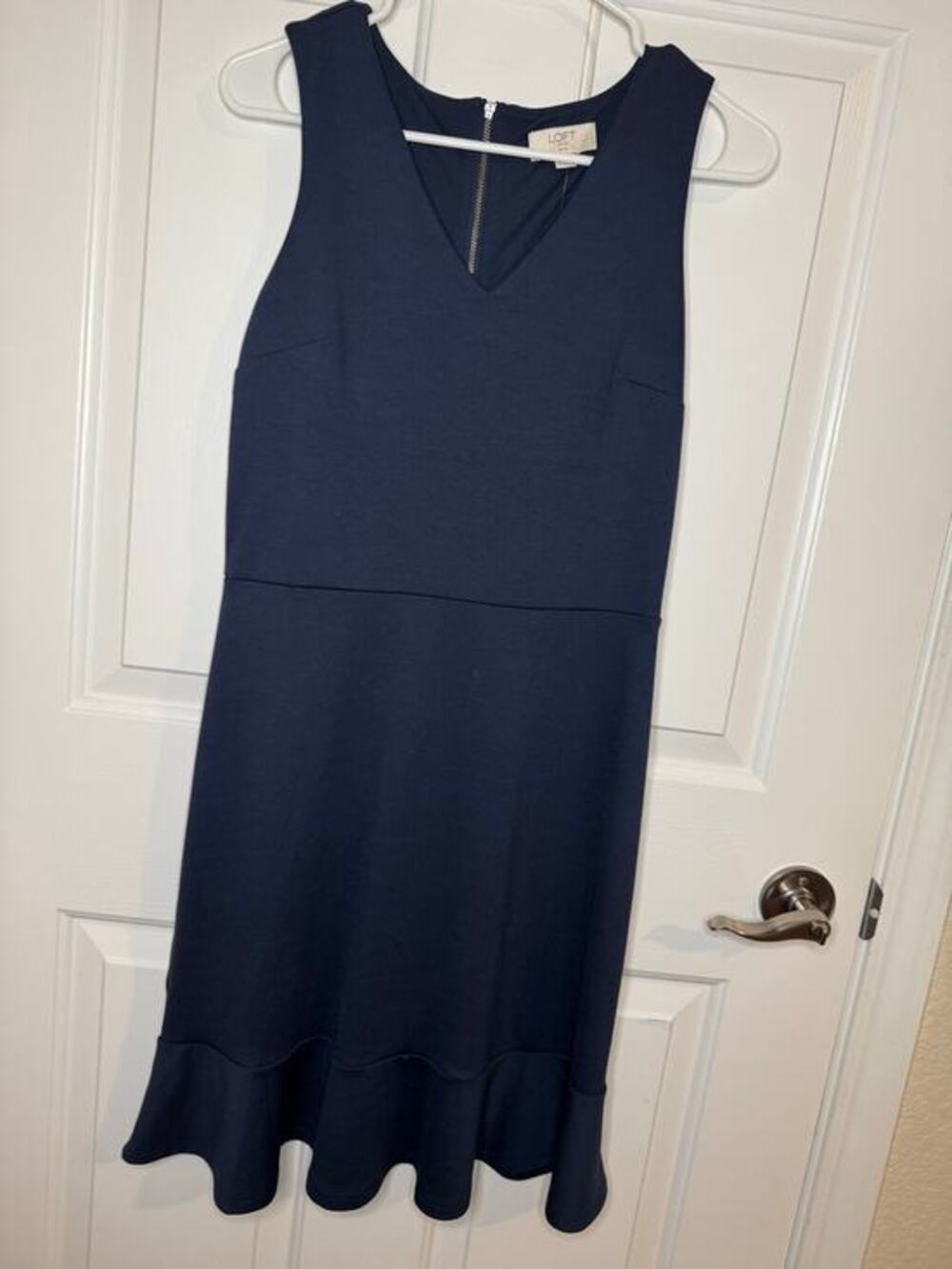 Loft Outlet New Sleeveless Navy Blue V-neck Dress Flounce Ruffle Hem 4 Petite